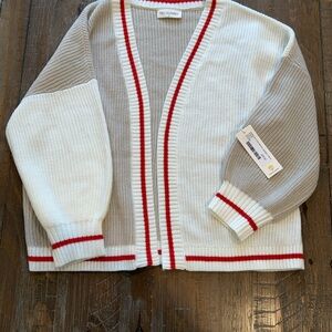 78 & Sunny White and Gray Cardigan with Red Stripe